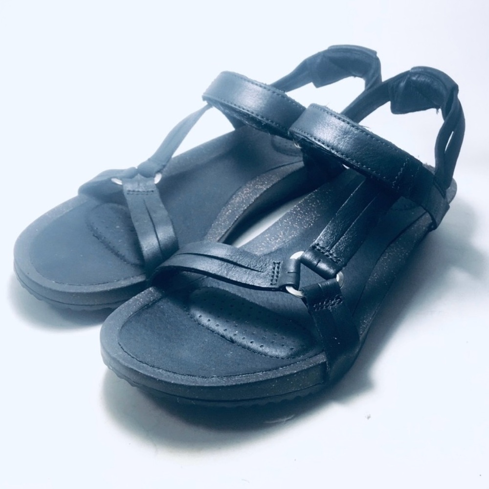 Teva Ysidro Universal black leather low wedge sandal